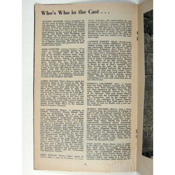 Grease Stagebill October 1973 Blackstone Theatre Judy Kaye Marilu Henner Chicago - Picture 6 of 8